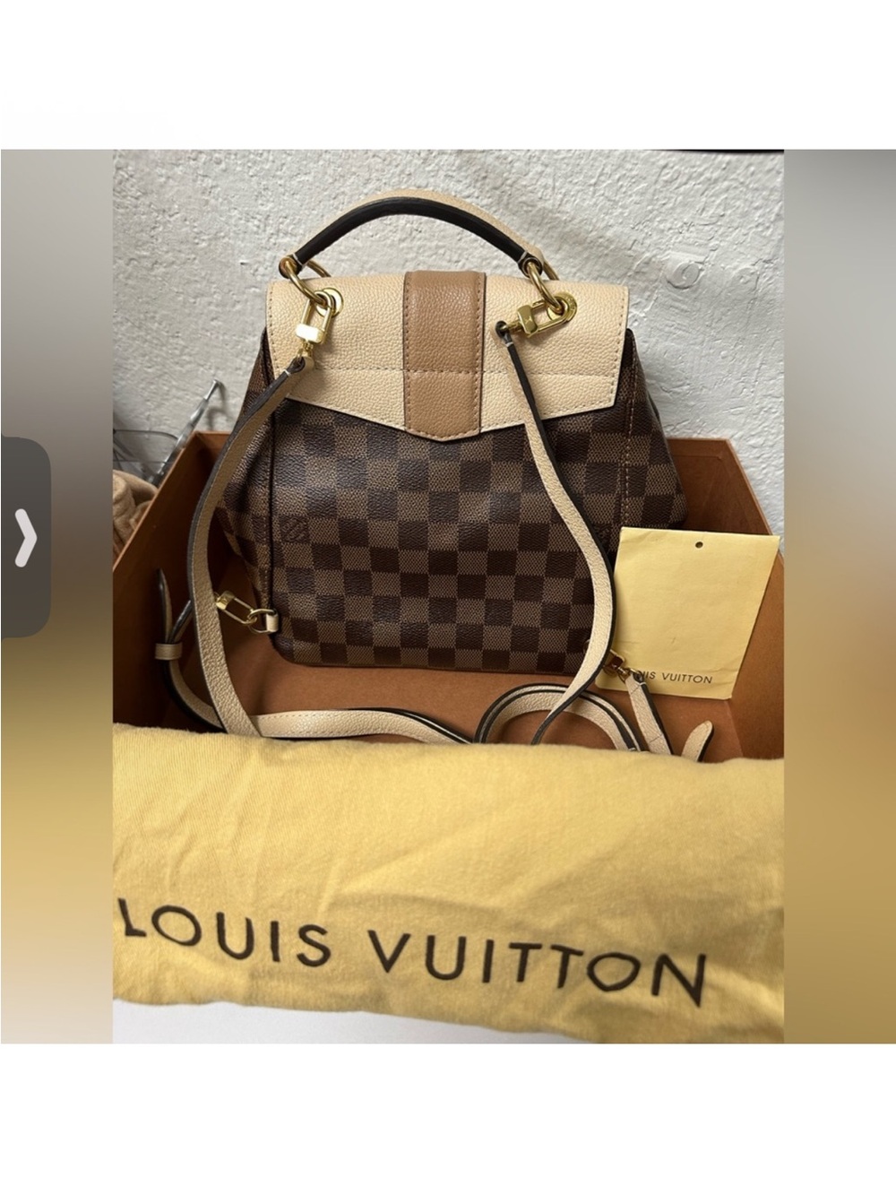 Louis Vuitton Brown Damier Canvas with Beige & Tan Leather Shoulder Bag - Picture 4 of 5